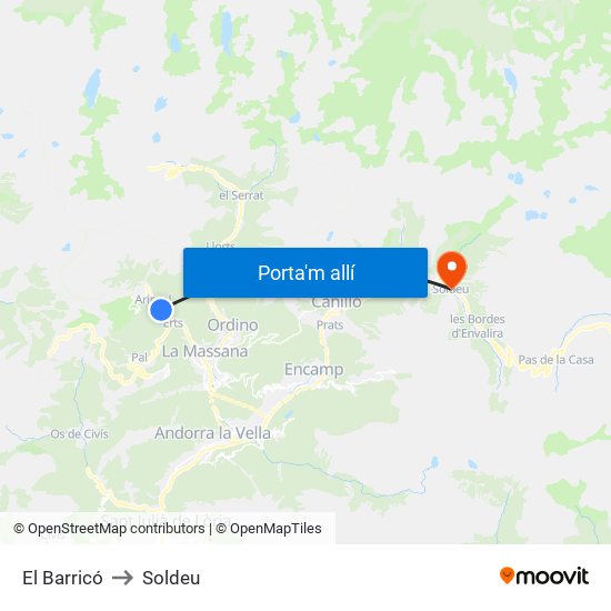 El Barricó to Soldeu map