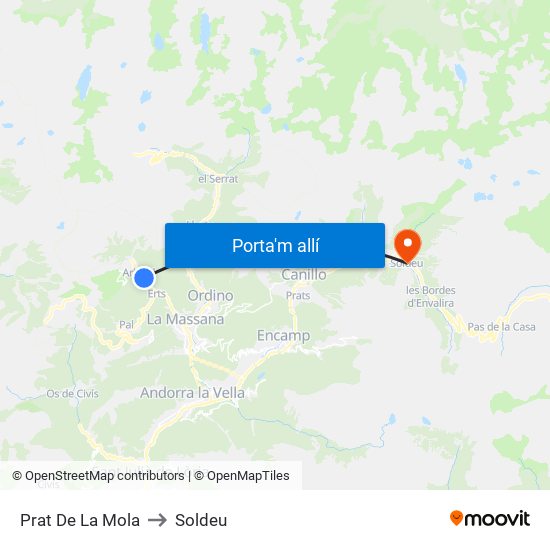 Prat De La Mola to Soldeu map