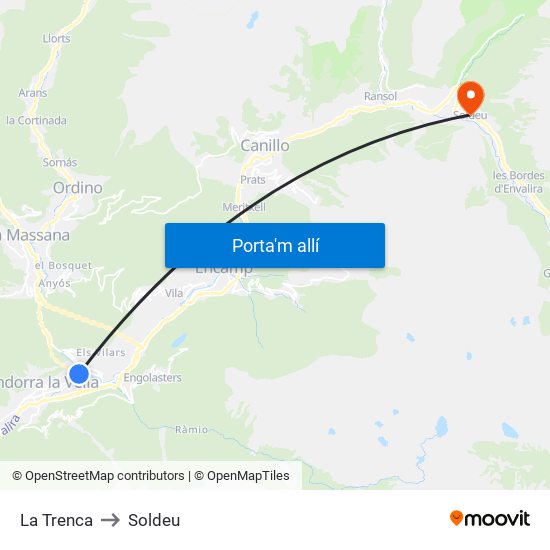 La Trenca to Soldeu map