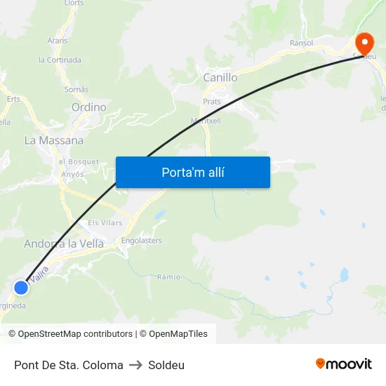 Pont De Sta. Coloma to Soldeu map