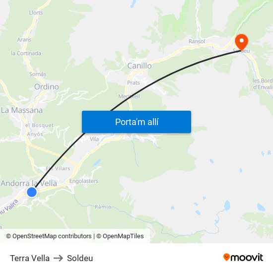 Terra Vella to Soldeu map