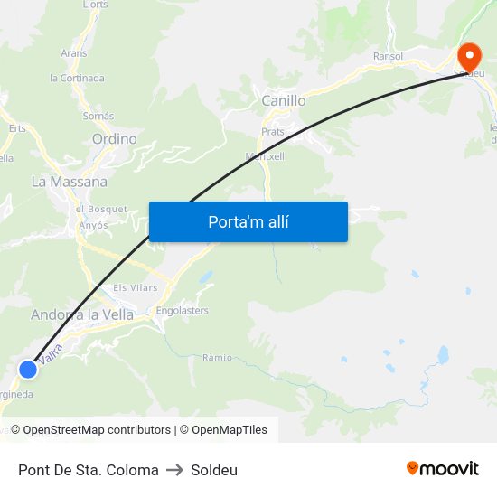 Pont De Sta. Coloma to Soldeu map