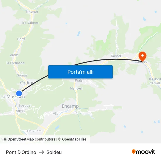 Pont D'Ordino to Soldeu map