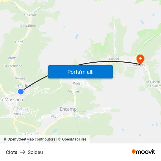 Clota to Soldeu map