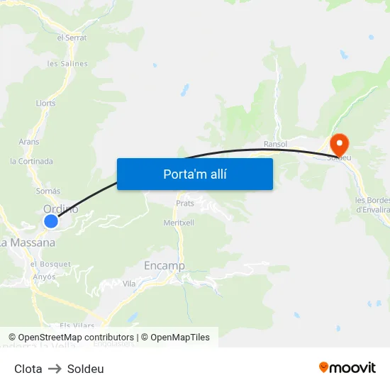 Clota to Soldeu map