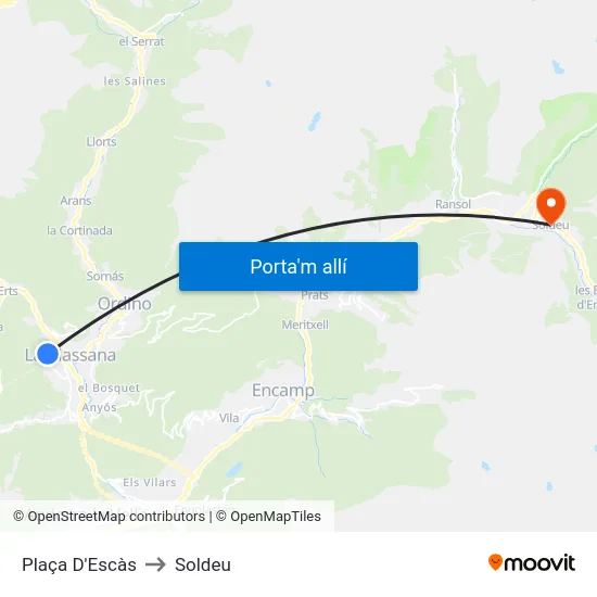 Plaça D'Escàs to Soldeu map