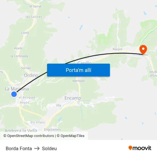 Borda Fonta to Soldeu map