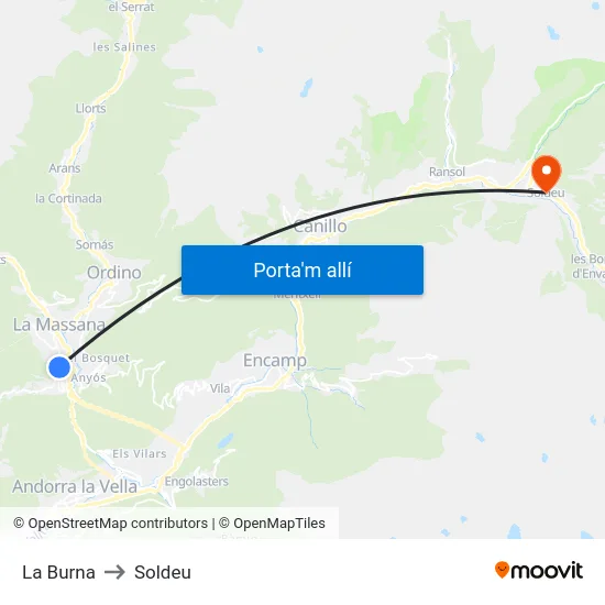 La Burna to Soldeu map