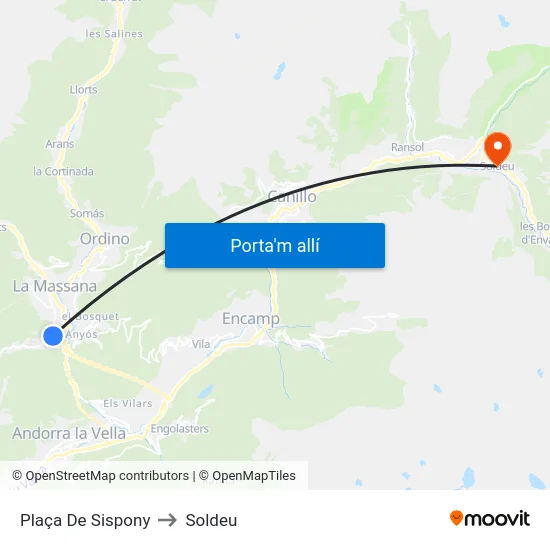 Plaça De Sispony to Soldeu map