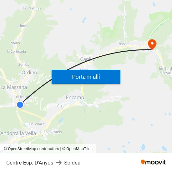 Centre Esp. D'Anyós to Soldeu map