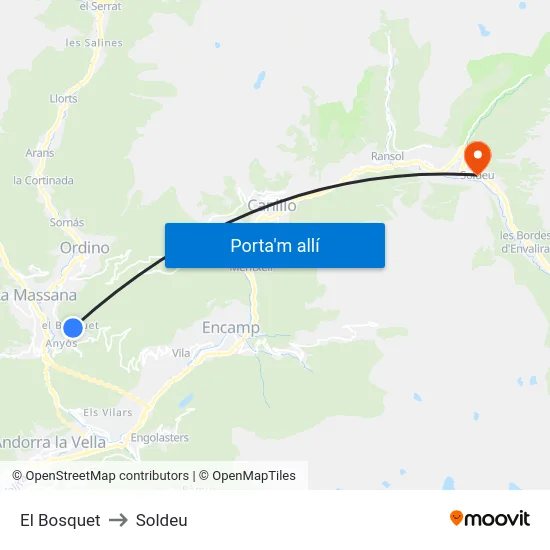 El Bosquet to Soldeu map