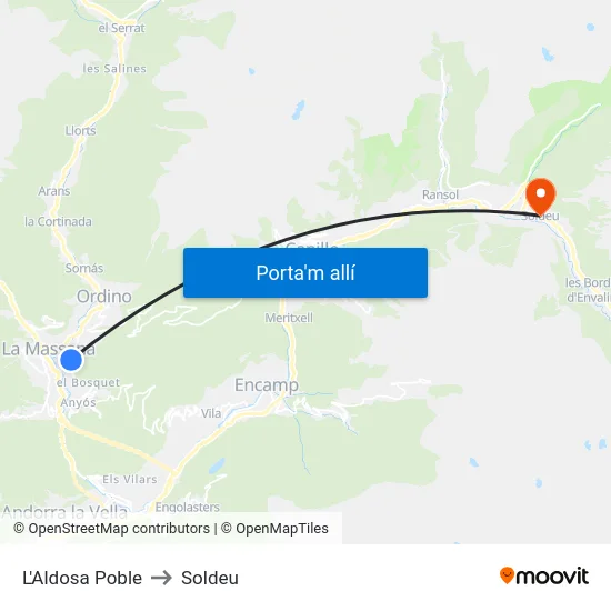 L'Aldosa Poble to Soldeu map