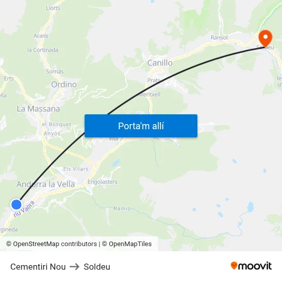 Cementiri Nou to Soldeu map