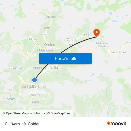 L'Aern to Soldeu map