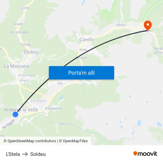 L'Stela to Soldeu map