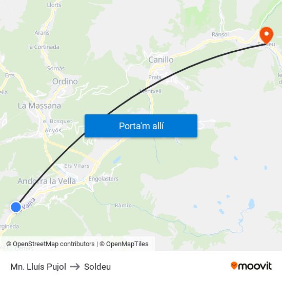 Mn. Lluís Pujol to Soldeu map