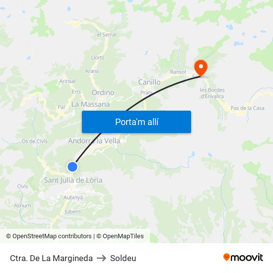Ctra. De La Margineda to Soldeu map
