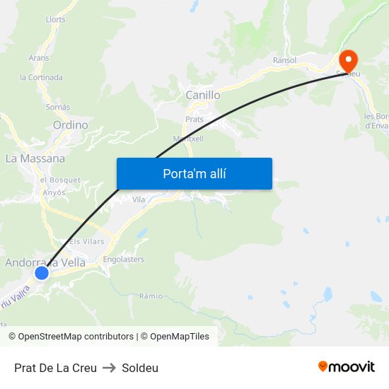 Prat De La Creu to Soldeu map