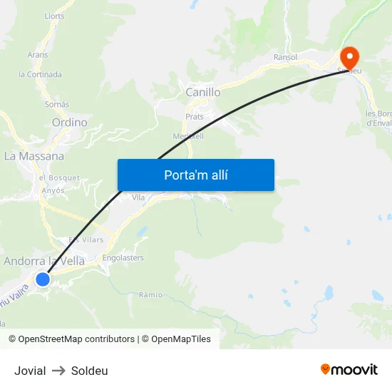 Jovial to Soldeu map