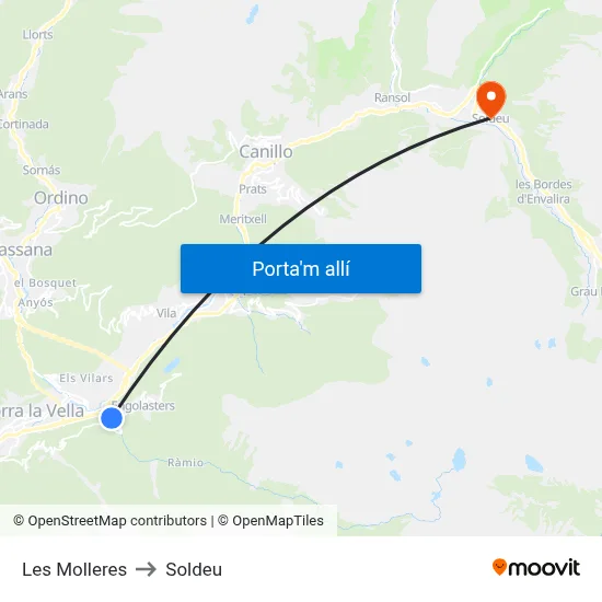Les Molleres to Soldeu map