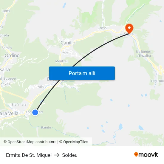 Ermita De St. Miquel to Soldeu map