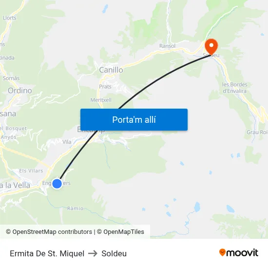Ermita De St. Miquel to Soldeu map