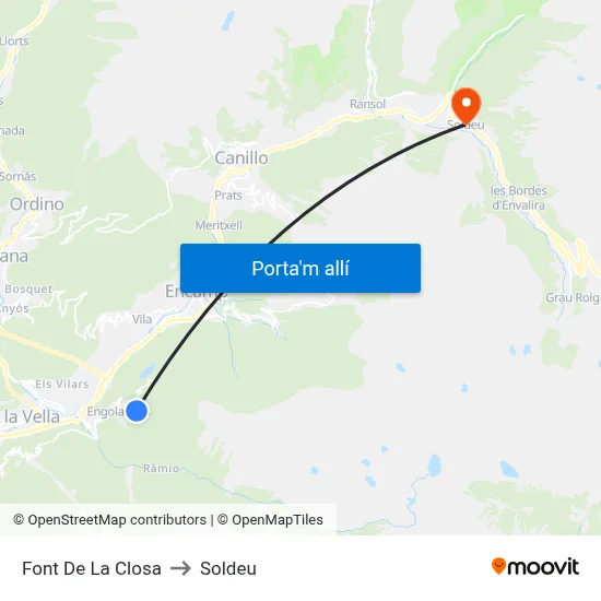 Font De La Closa to Soldeu map