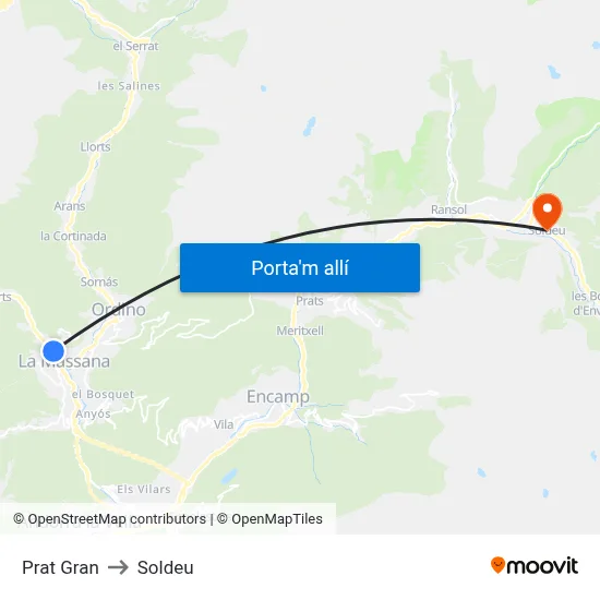 Prat Gran to Soldeu map