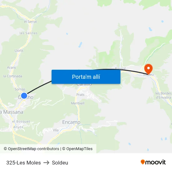 325-Les Moles to Soldeu map