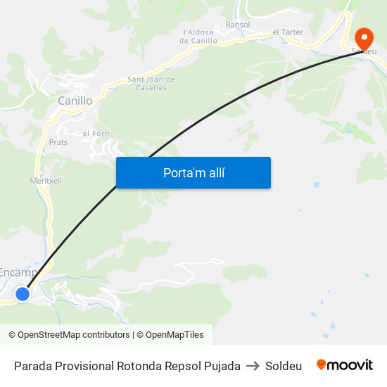 Parada Provisional Rotonda Repsol Pujada to Soldeu map