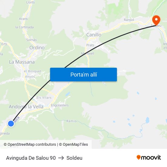 Avinguda De Salou 90 to Soldeu map