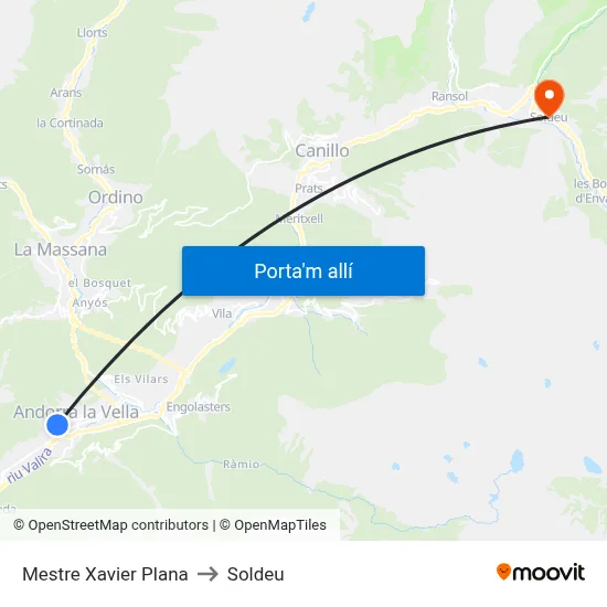 Mestre Xavier Plana to Soldeu map