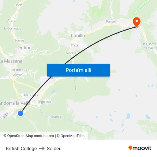 British College to Soldeu map