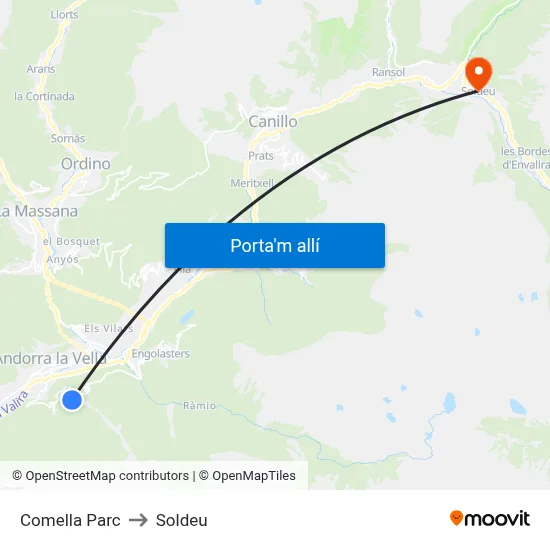 Comella Parc to Soldeu map