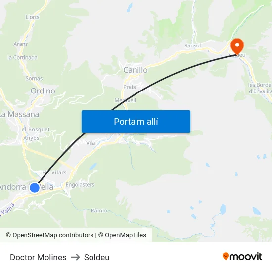 Doctor Molines to Soldeu map