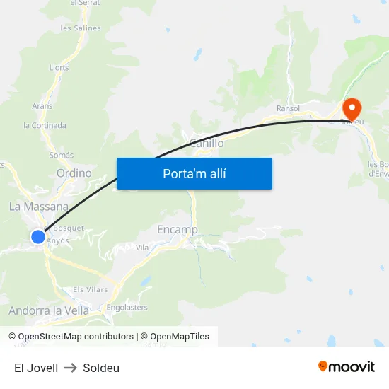 El Jovell to Soldeu map