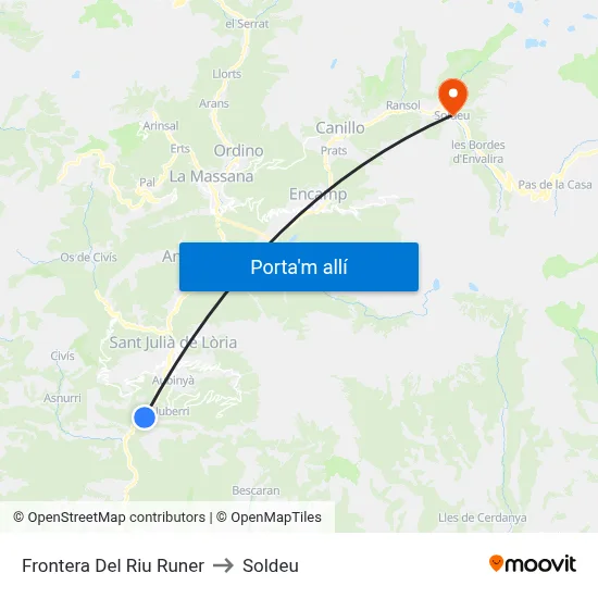 Frontera Del Riu Runer to Soldeu map