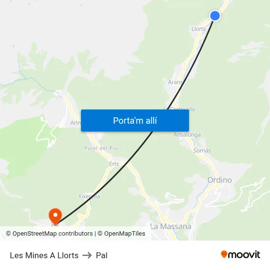 Les Mines A Llorts to Pal map