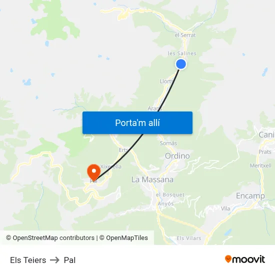 Els Teiers to Pal map