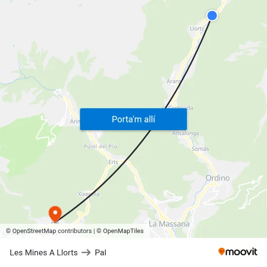 Les Mines A Llorts to Pal map