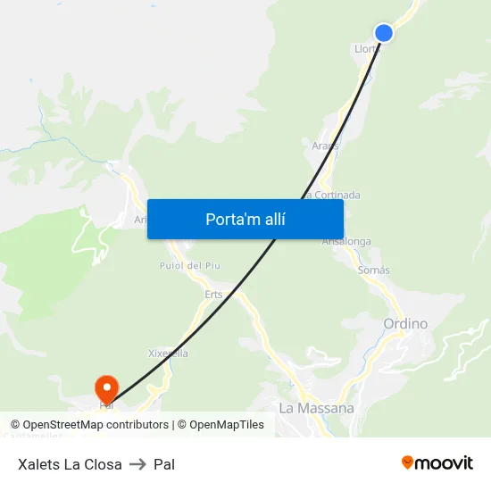Xalets La Closa to Pal map