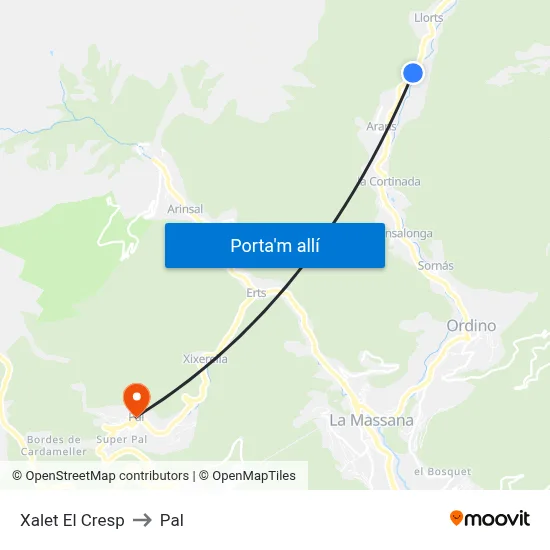 Xalet El Cresp to Pal map