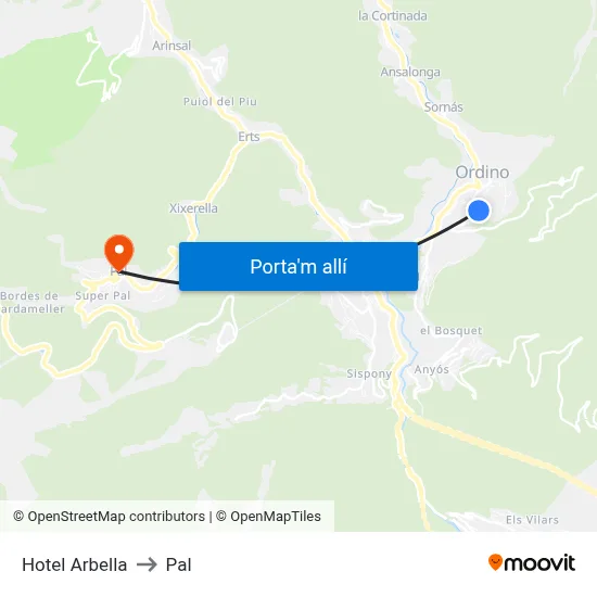 Hotel Arbella to Pal map