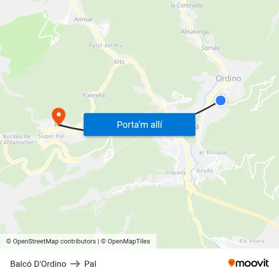 Balcó D'Ordino to Pal map