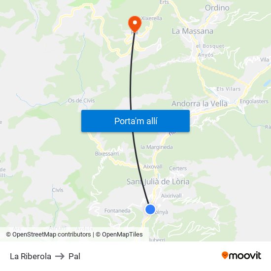 La Riberola to Pal map