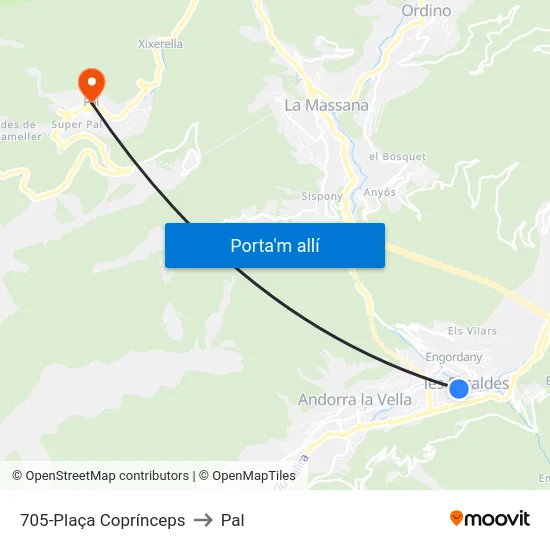 705-Plaça Coprínceps to Pal map