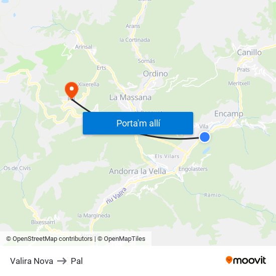 Valira Nova to Pal map