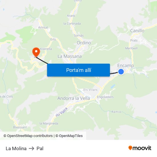 La Molina to Pal map