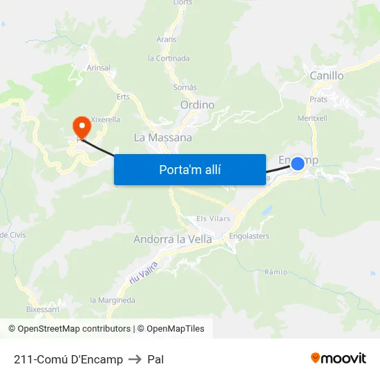 211-Comú D'Encamp to Pal map