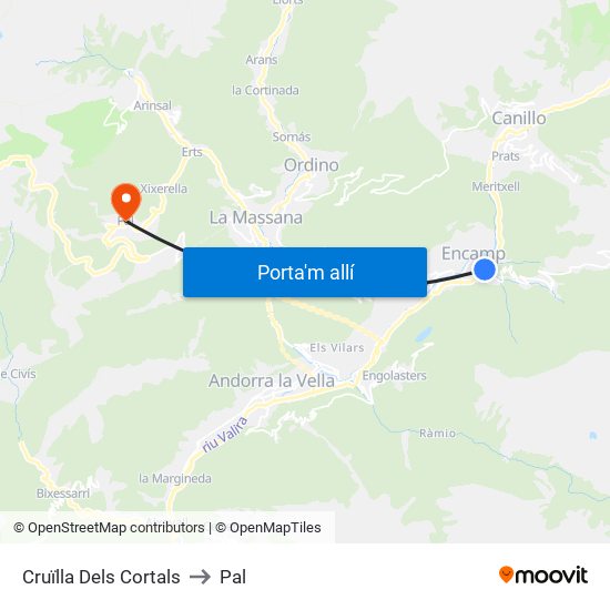 Cruïlla Dels Cortals to Pal map